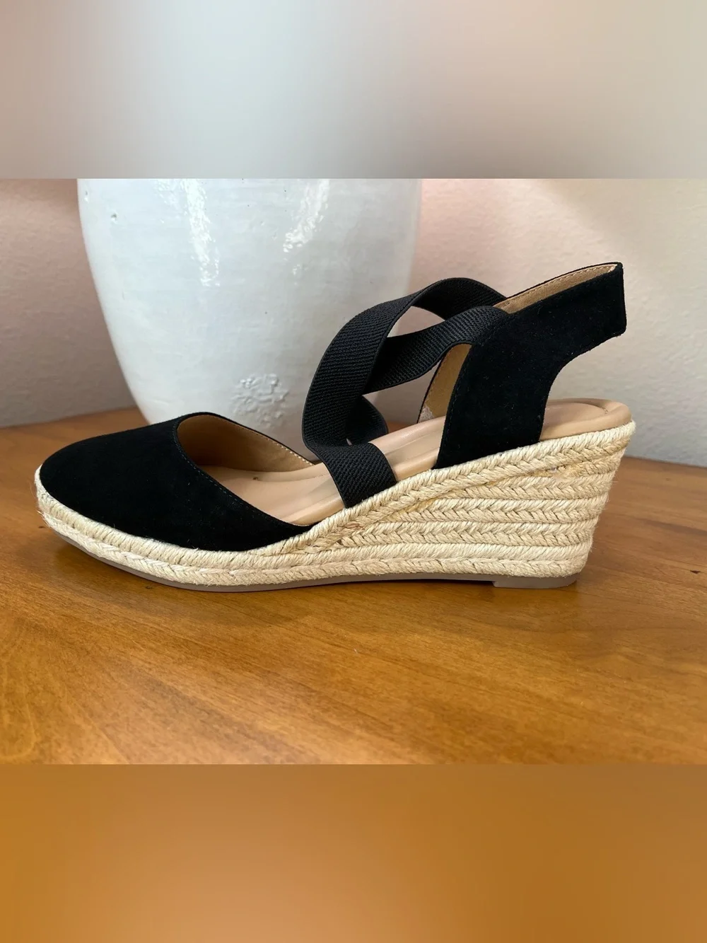 Easy Spirit Women's Black Meza Wedge Espadrille Sandals • Size 9 •NWOT
